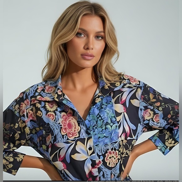 Boho Floral Print Shirt Dress - Picture 2 of 10